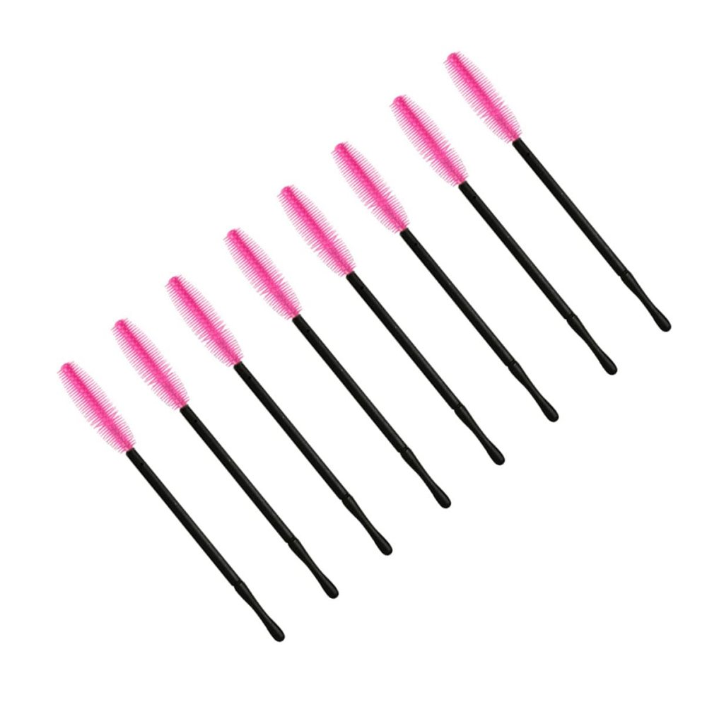 minkissy 50pcs Disposable Eyelash Brushes and Eyebrow Combs Portable Silicone Grafting Tool Set Rose Red for Professional and Personal Use