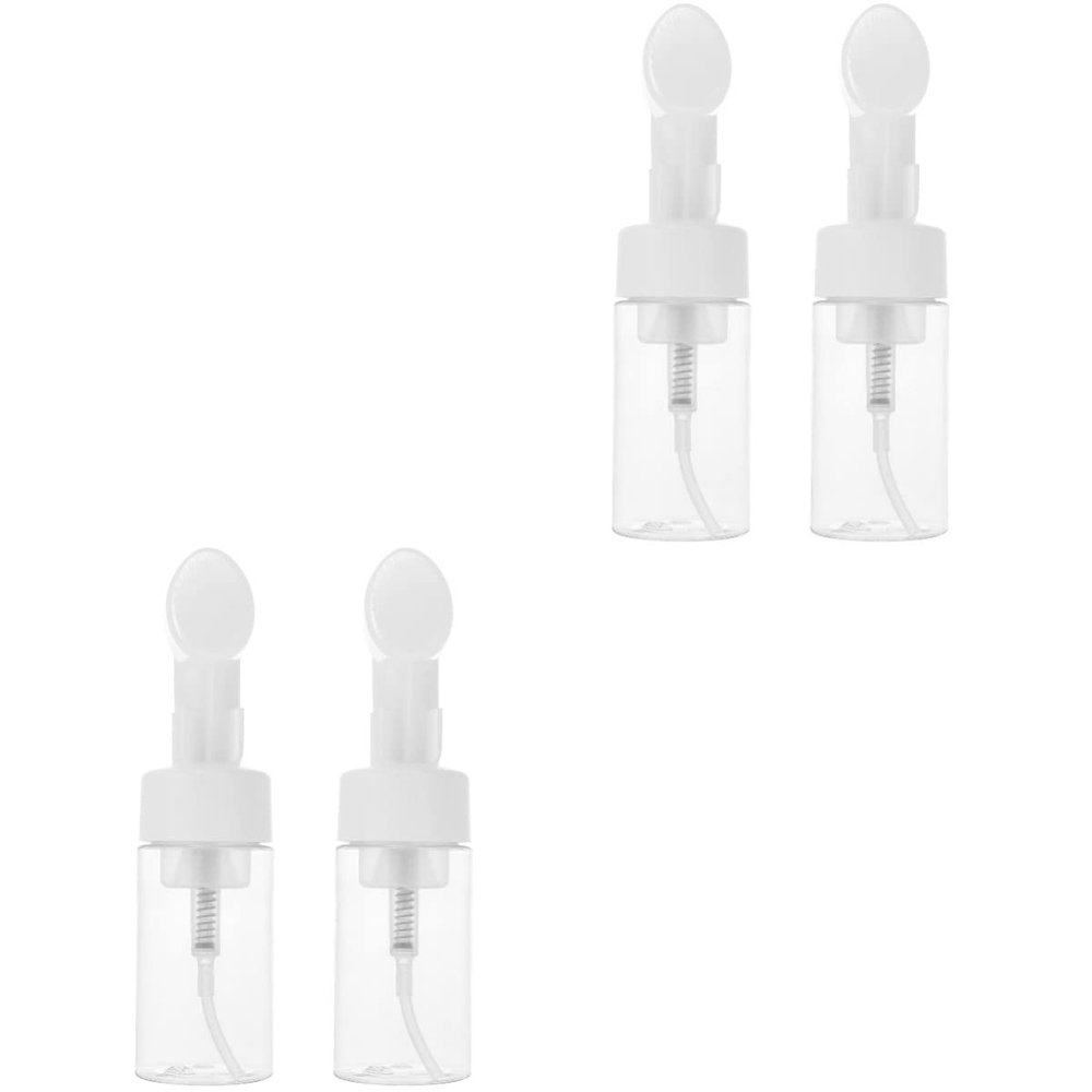 Zerodeko 4pcs Soap Foaming Bottle Silicone Brush Portable Pet Plastic Dispenser for Hand Soap Mousse and Facial Cleanser Leak Design for Home Travel