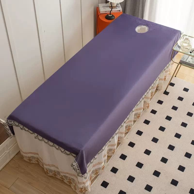 Plush Spa Massage Treatment Table Bed Cover with Face Hole Fitted Massage Table Sheet Solid Color Salon Bed Sheet Cover Massage Table Cover Sheet Beauty Salon Spa Sheet Washable-I 90x210cm