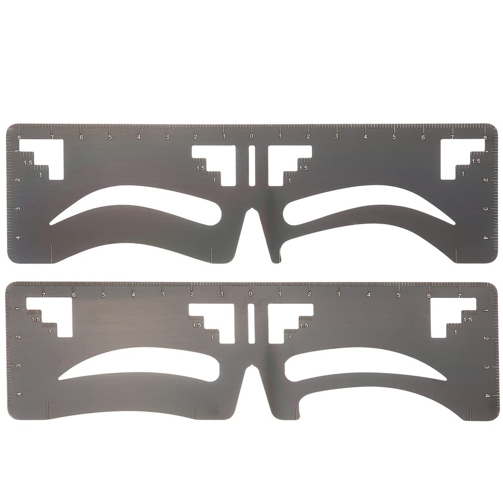 KALLORY 2pcs Steel Kit Guide for Stencils Shaping Tool Stainless Black Brow Makeup Stencil Microblading Measurement Shaper Eyebrow Girls Women Card Supplies Template Ruler Sticker