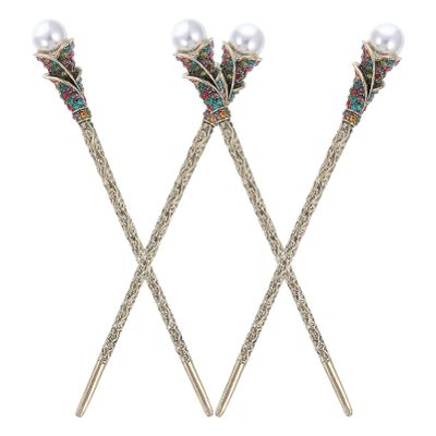 FRCOLOR 4pcs Vintage Hair Sticks Rhinestones Retro Chinese Hairpins Elegant Hair Chopsticks for Women Floral Design for Special Occasions and Daily Use