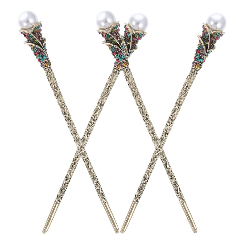 FRCOLOR 4pcs Vintage Hair Sticks Rhinestones Retro Chinese Hairpins Elegant Hair Chopsticks for Women Floral Design for Special Occasions and Daily Use