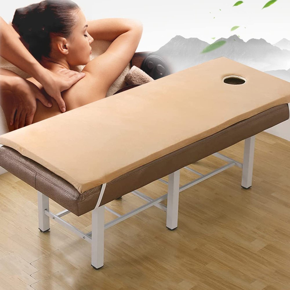 KKCD Spa Bed Mattress Pad with Trapezoidal Head Massage Table Mattress Topper with Elastic Bands Plush Foldable Sheet Mattress with Breath Hole for Beauty Salon Sauna Hall,Camel 3cm,60x180cm