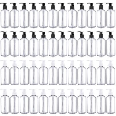 48 Pcs Pump Bottle Lotion Dispenser Refillable Shampoo Conditioner Hand Soap Dispenser Plastic Empty 8oz/250ml Clear Reusable Body Wash Container Bulk(Clear, White, Black)