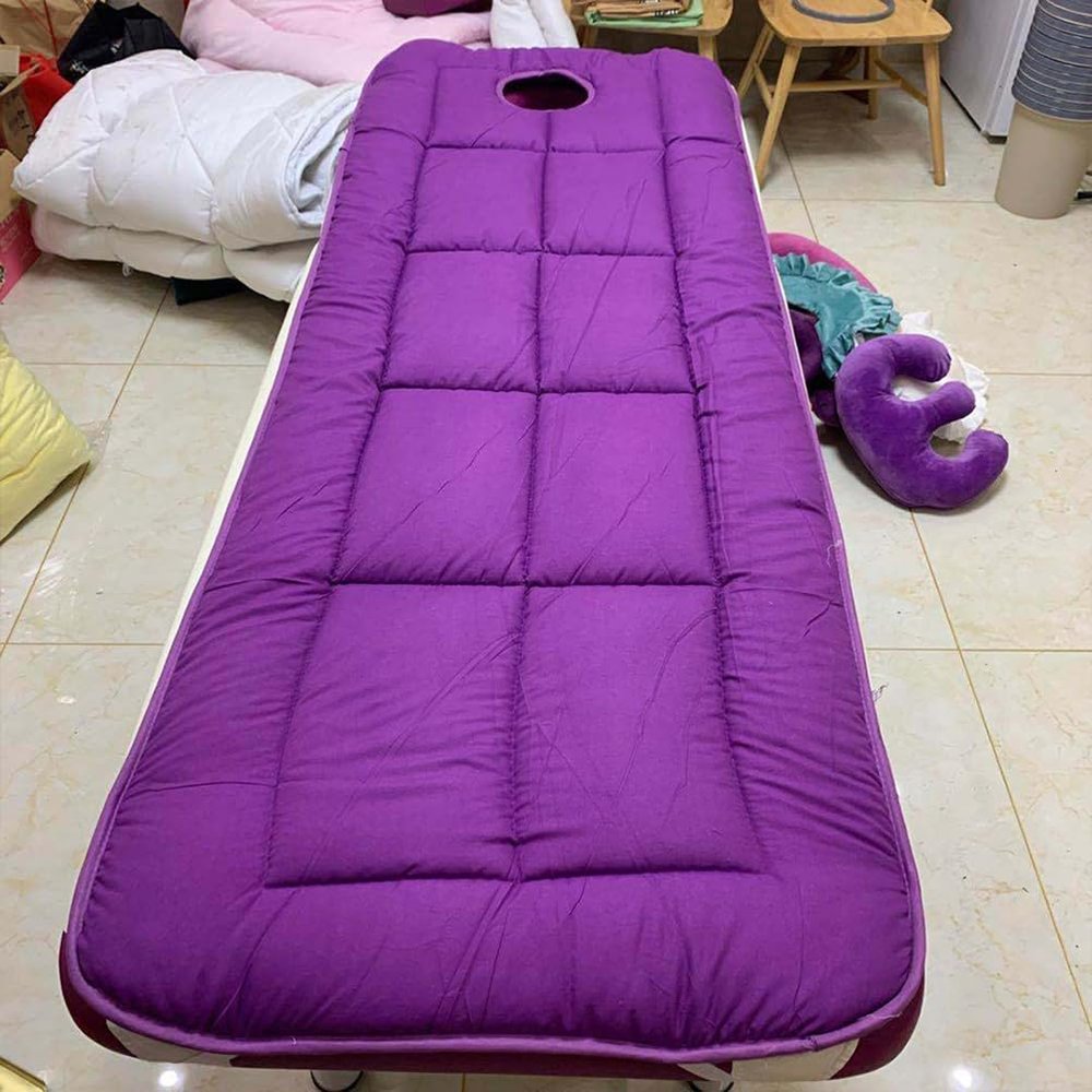 KKCD Massage Table Mattress Pad with Elastic Bands Salon Sponge Mattress Topper for Lash Bed Round Head Beauty Spa Tattoo Treatment Bed Mattress with/Without Breath Hole,Purple1,70x185cm
