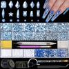 Nail Rhinestones Kit 9080PCS Flatback Rhinestones for Nail Crystals Decoration Nail Hearts Multi Shapes Mix Size and Metal Beads Pearl Gold Silver with Glue Gel and Pen Brush Tweezers(Light Blue) view 1