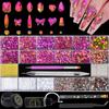 Nail Rhinestones Kit 9080PCS Flatback Rhinestones for Nail Crystals Decoration Nail Hearts Multi Shapes Mix Size Metal Beads Pearl Gold Silver with Glue Gel and Pen Brush Tweezers (Flame Red) view 1