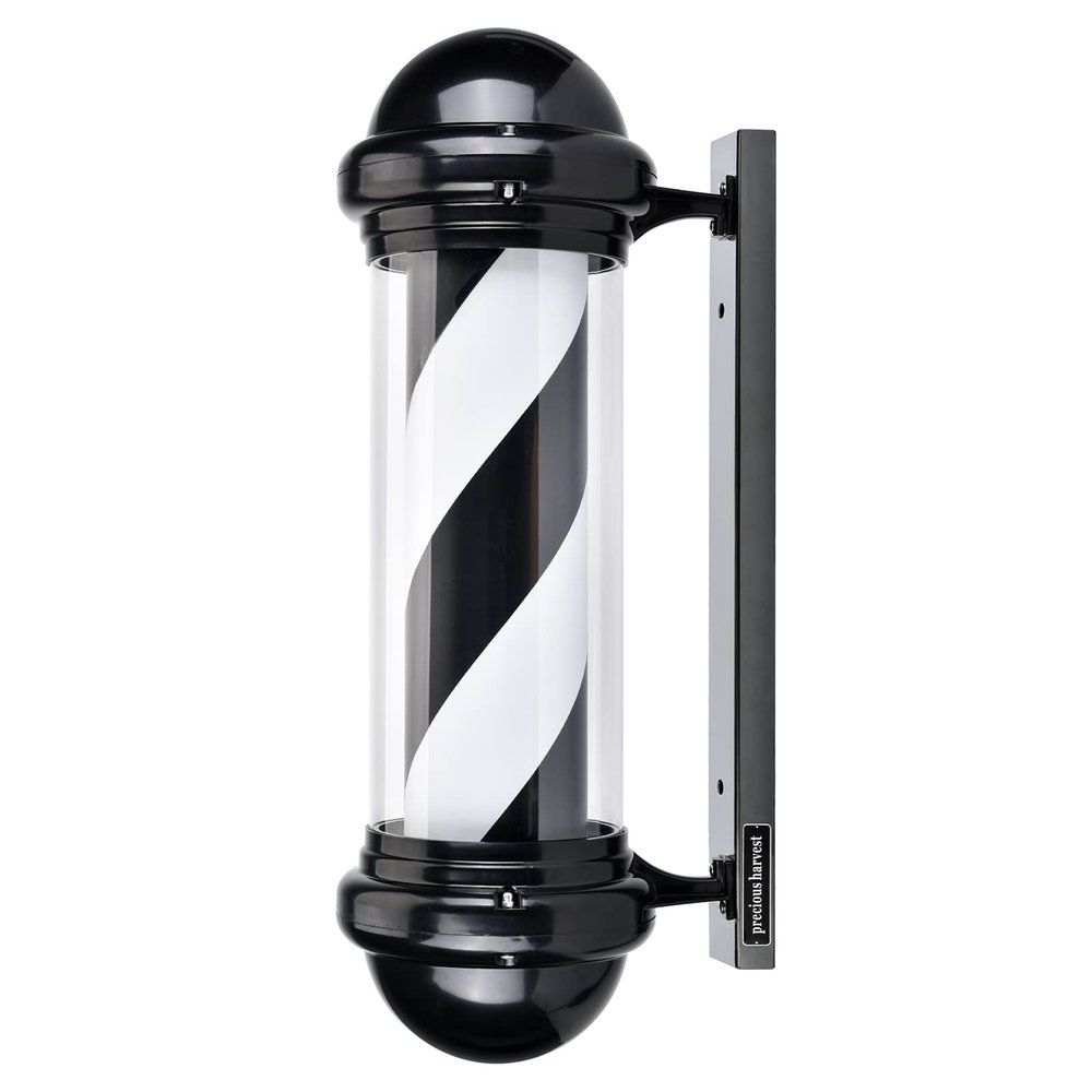 precious harvest Barber Light Pole 30 Inch, LED Light Source, Upper Luminous, Wall Mount, Black and White Barbershop Rotating Light Fixture, Classic Signs for Hair Salon, Indoor and Outdoor Use
