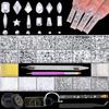 Nail Rhinestones Kit 9080PCS Flatback Rhinestones for Nail Crystals Decoration Nail Hearts Multi Shapes Mix Size and Metal Beads Pearl Gold Silver with Glue Gel and Pen Brush Tweezers(Mine Silver) view 1