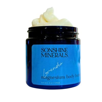 SONSHINE MINERALS Nerve Relief Magnesium Cream, Fast Absorbing Lavender Body Butter for Restful Nights, Muscle Ease, Shea Mango Jojoba Oil Blend; USA Crafted, 4 oz