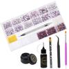Nail Rhinestones Kit 9080PCS Flatback Rhinestones for Nail Crystals Decoration Nail Hearts Multi Shapes Mix Size and Metal Beads Pearl Gold Silver with glue gel and Pen brush tweezers(Light Purple) view 3