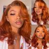 13X4 Dark Ginger Lace Front Wigs Human Hair Body Wave Orange Ginger Brown Brazilian HD Lace Front Human Hair Wigs Glueless 150% Density Pre Plucked Natural Hairline (18 inch, Copper Brown Color) view 1