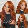 13X4 Dark Ginger Lace Front Wigs Human Hair Body Wave Orange Ginger Brown Brazilian HD Lace Front Human Hair Wigs Glueless 150% Density Pre Plucked Natural Hairline (18 inch, Copper Brown Color) view 2