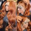 13X4 Dark Ginger Lace Front Wigs Human Hair Body Wave Orange Ginger Brown Brazilian HD Lace Front Human Hair Wigs Glueless 150% Density Pre Plucked Natural Hairline (18 inch, Copper Brown Color) view 4
