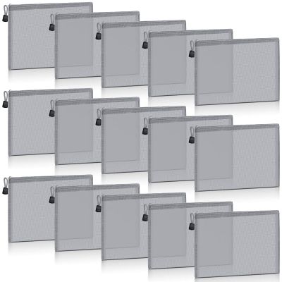 Outus 15 Pieces Mesh Bags Mesh Zipper Pouch Operation Christmas Makeup Bags Cosmetic Travel Organizer Pouch Pencil Case for Office travel(9.84 x 7.09 Inches,Gray)