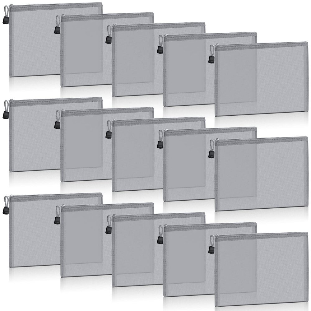 Outus 15 Pieces Mesh Bags Mesh Zipper Pouch Operation Christmas Makeup Bags Cosmetic Travel Organizer Pouch Pencil Case for Office travel(9.84 x 7.09 Inches,Gray)