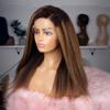 Jnymell Highlight Kinky Straight 13X4 Lace Frontal Wigs Italian Yaki Pre Plucked 150% Light Yaki Human Hair Wigs 1BT30 Color HD Crystal Lace Straight Yaki Lace Closure Human Hair Wig view 1