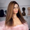 Jnymell Highlight Kinky Straight 13X4 Lace Frontal Wigs Italian Yaki Pre Plucked 150% Light Yaki Human Hair Wigs 1BT30 Color HD Crystal Lace Straight Yaki Lace Closure Human Hair Wig view 3