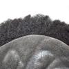 Afro Hair Units for Black Mens Toupee Hair Piece Meave Units Afro Toupee for Man Afro Curly Human Hair Replacement System African American Curl Male Hairpiece 120% Density 4mm Afro Wavy-1B# Off Black view 4