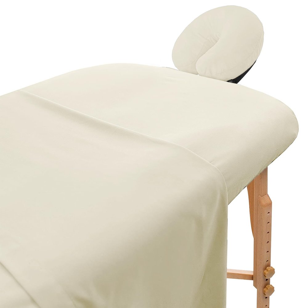 Avalon Care Microfiber Massage Table Sheets Sets 3 Pcs Premium Massage Table Cover Includes Flat, Fitted Massage Sheets Sets & Face Cradle Cover, Soft Massage Bed Cover - Natural Massage Bed Sheets