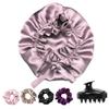 Atrube Silk Satin Hair Bonnet Reversible Sleep Cap adjustable tie band Head wrap for sleeping Hair Cover for women with FREE Scrunchies , Comb And Satin drawstring pouch (Purple) view 1
