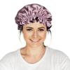 Atrube Silk Satin Hair Bonnet Reversible Sleep Cap adjustable tie band Head wrap for sleeping Hair Cover for women with FREE Scrunchies , Comb And Satin drawstring pouch (Purple) view 2