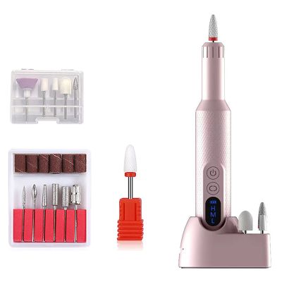 Electric Nail Drill, Acrylic Dip Nail Drill Machine USB Electric Nail Filer Kit Nail Tools for Manicure Pedicure with Drill Bits, Sanding Bands,Pink,130 * 23mm