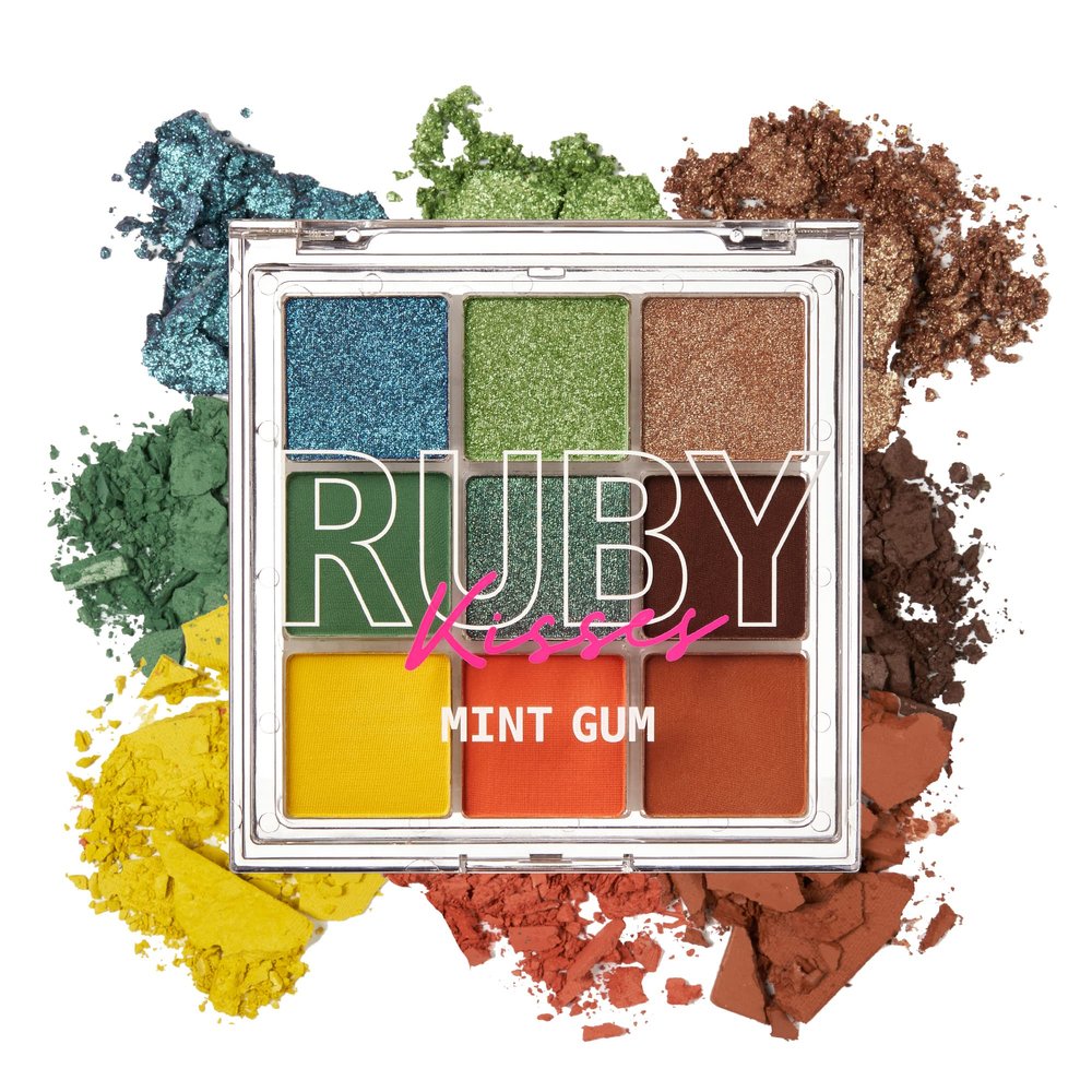 Ruby Kisses Eyeshadow Palette Highly Pigmented Eye Makeup 9 Shades Matte Shimmer Metallic Eyeshadow Palette, Festival Eye Makeup (Mint Gum)