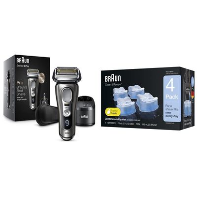 Braun Electric Razor for Men, Series 9 Pro 9465cc Wet & Dry Electric Foil Shaver with ProLift Beard Trimmer, Cleaning & Charging SmartCare Center, with Clean & Renew Refill Cartridges, 4 Count