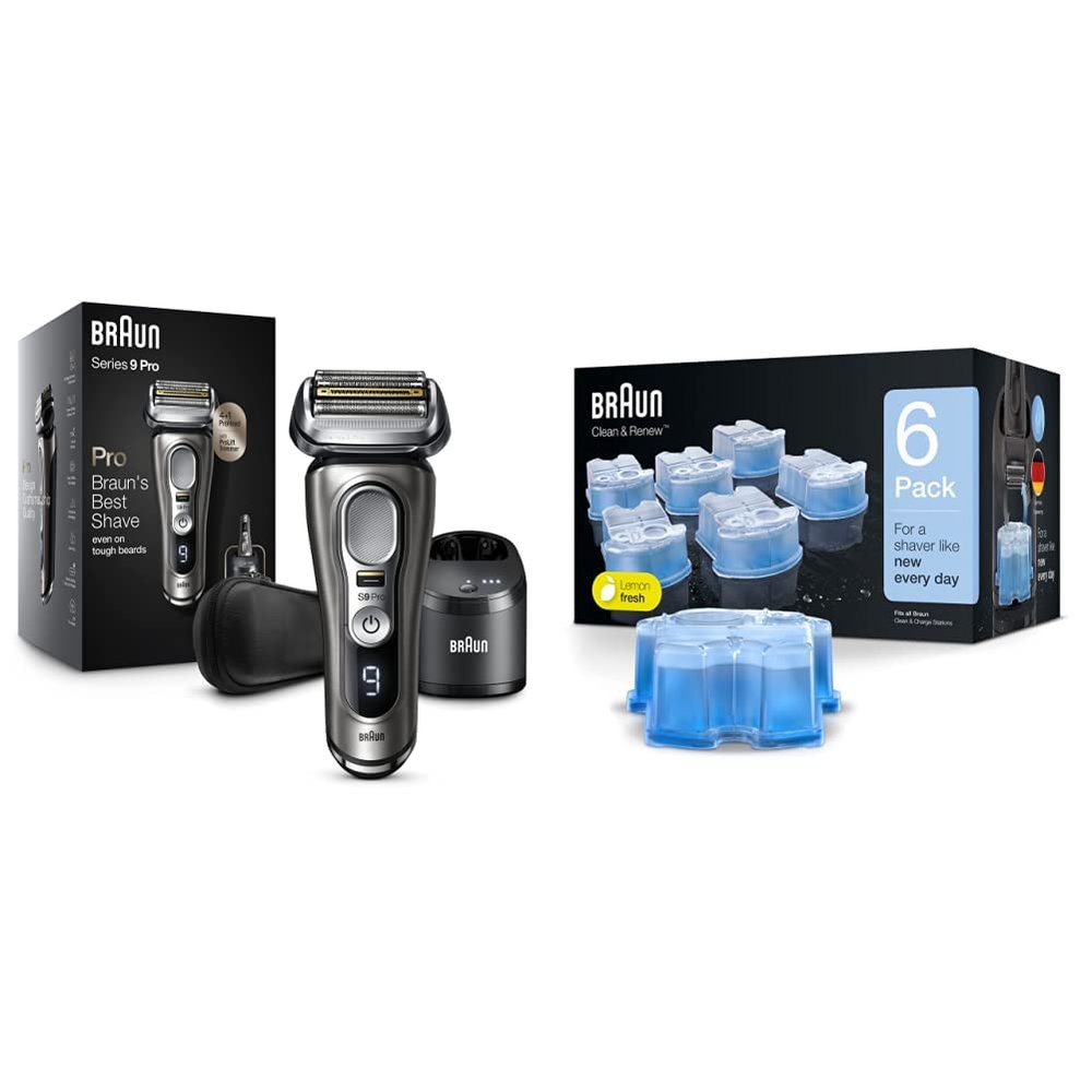Braun Electric Razor for Men, Series 9 Pro 9465cc Wet & Dry Electric Foil Shaver with ProLift Beard Trimmer, Cleaning & Charging SmartCare Center with Clean & Renew Refill Cartridges, 6 Count