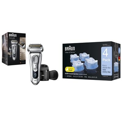 Braun Electric Razor for Men, Waterproof Foil Shaver, Series 9 9390cc, Wet & Dry Shave, with Pop-Up Beard Trimmer for Grooming with Clean & Renew Refill Cartridges, 6 Count, Pack of 1