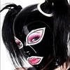 Black Latex Hood with Double Hair Braid Holes(Not Wig) Back Zipper with White Trim Rubber Mask for Women Girl (Customize Size) view 1