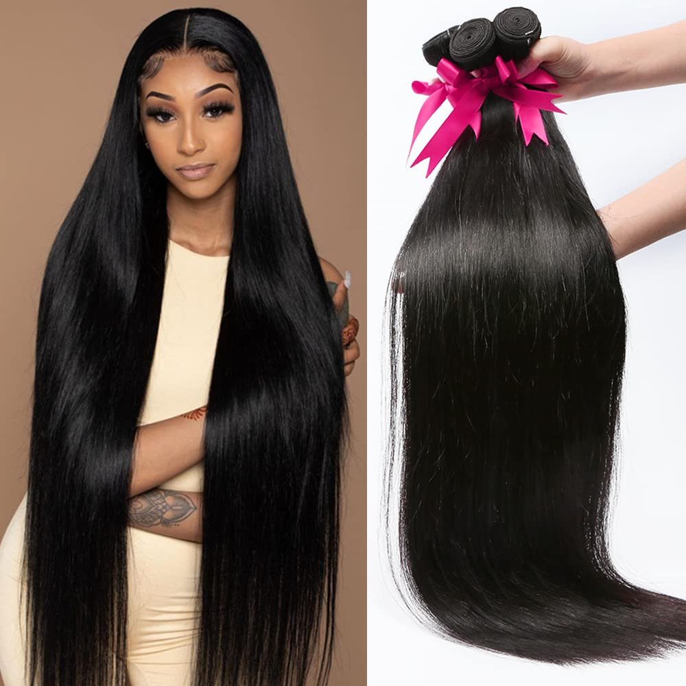 12A Straight Hair Bundles Brazilian Virgin Human Hair Bundles (26 28 30 Inches,Natural Color) 100% Unprocessed Virgin Hair Bundles Straight Weave Hair Extensions