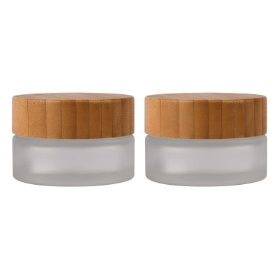 2PCS 5ml Empty Glass Cream Jars Sample Vials Bottles Holder with Bamboo Lid Round Frosted Glass Cosmetic Container Pot for Makeup Cream Lotion
