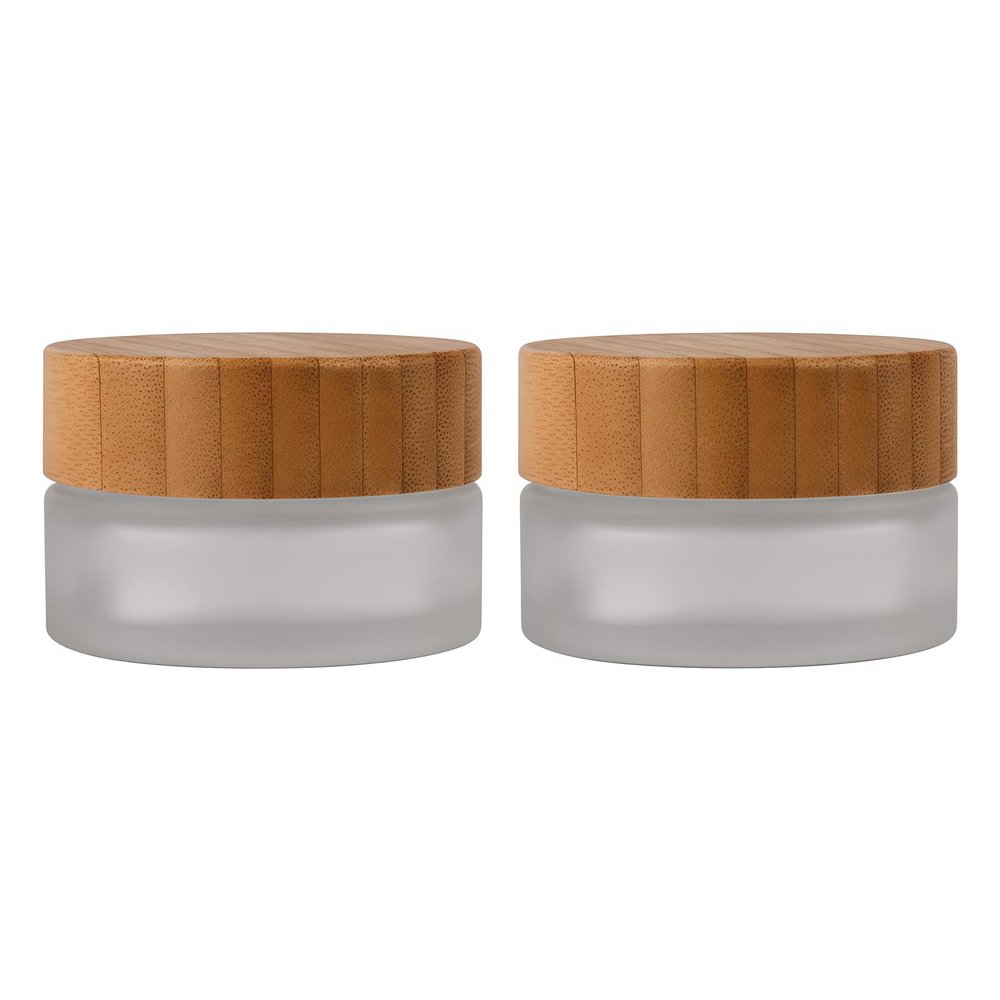 2PCS 5ml Empty Glass Cream Jars Sample Vials Bottles Holder with Bamboo Lid Round Frosted Glass Cosmetic Container Pot for Makeup Cream Lotion