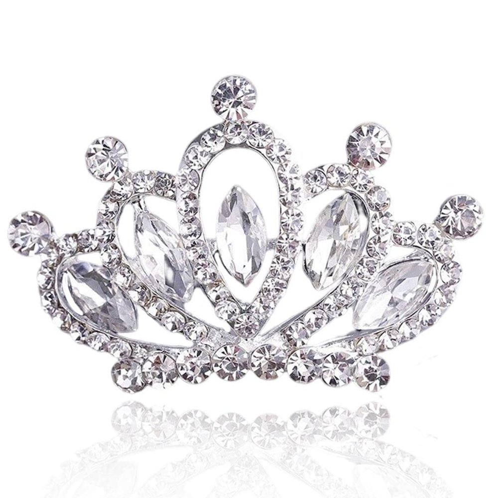 Yean Mini Tiara Silver Small Tiara Comb Rhinestone Crown Comb for Girls (Silver)