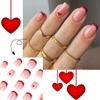 24Pcs French Tips Press on Nails Short Square Valentines Day Fake Nails Full Cover Glue on Nails with Red Heart Design Almond Glossy Artificial Stick on Nails False Nails for Women Girls view 2