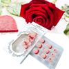 24Pcs French Tips Press on Nails Short Square Valentines Day Fake Nails Full Cover Glue on Nails with Red Heart Design Almond Glossy Artificial Stick on Nails False Nails for Women Girls view 3