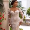 V Neck Mermaid Wedding Dresses for Bride 2025 Boho Beach Appliques Long Sleeve Bridal Dress for Women with Train White 2 view 4