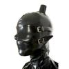 Black Latex Hood Mask with Blond Ponytail Wig and Removable Blindfold and Mouth Piece - Back Zipper Open Eyes, Nose (Customize Size, Flat Mouth Piece) view 3