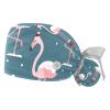 Adjustable Scrub Bouffant Caps, 2 Packs Christmas Flamingo Working Hat Hair Cover with Ponytail Pouch, Soft Surgical Nurse Cap view 1