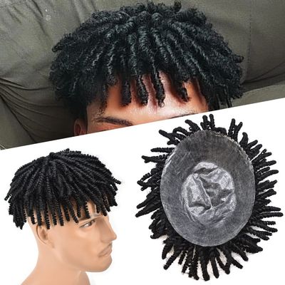 Afro Curl Toupee For Black Men Kinky Curly Brazilian Human Hair Piece African American Afro Wavy Men Toupee Hairpieces Crochet Braid Mens Toupee For Men Full Poly Thin Skin Men Replacement System SINGA HAIR (8''X10'', 1B# Natural Black 6MM Afro Wave