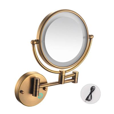 LIANXIAO - 8 Inch Double Sided Magnifying Makeup Mirror, with 10X Magnification, Home Bathroom Vanity Mirror, LED Lighted (Color : Antique Copper, Size : 10X)
