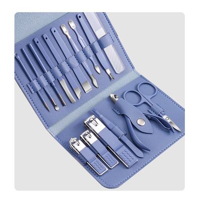 16pcs Manicure Set With PU Leather Case Nail Clippers Kit Pedicure Care Tools Nail Care Scissors Clippers Trimmer Nail Art Tools,New Blue