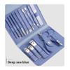 16pcs Manicure Set With PU Leather Case Nail Clippers Kit Pedicure Care Tools Nail Care Scissors Clippers Trimmer Nail Art Tools,New Blue view 2