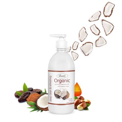 BlueQueen Organic Whitening Coconut Cleansing Milk | Enriched With Coconut Water | Deep Clean & Refreshing | Natural Facial Cleansing Milk For Women -500 ml