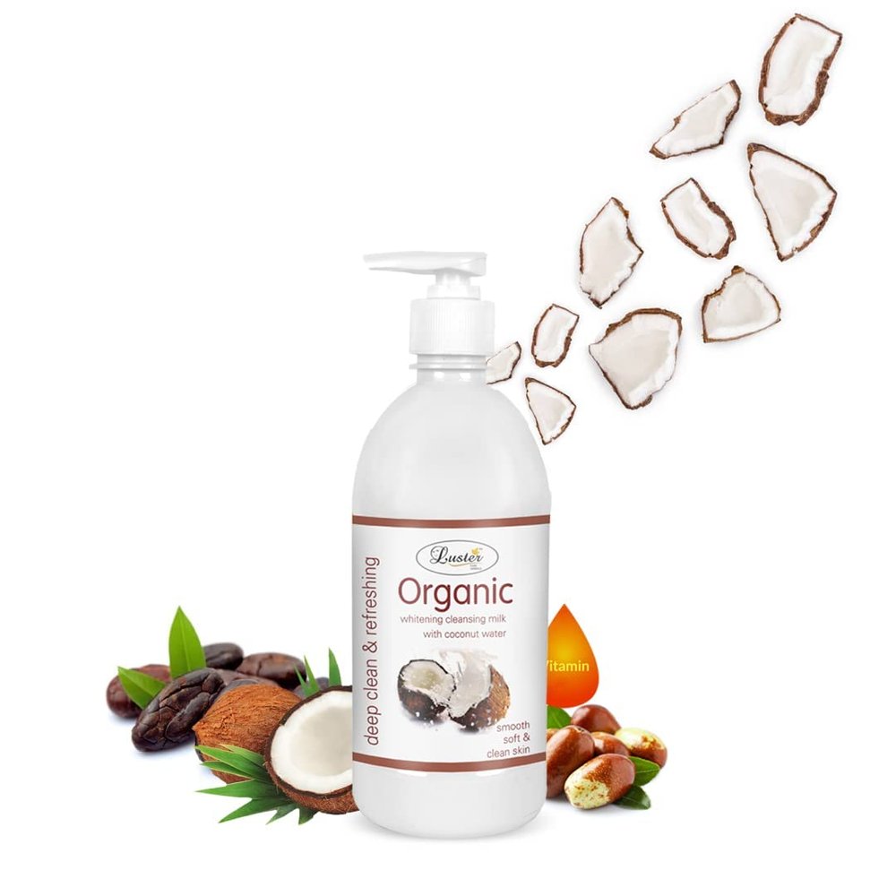 BlueQueen Organic Whitening Coconut Cleansing Milk | Enriched With Coconut Water | Deep Clean & Refreshing | Natural Facial Cleansing Milk For Women -500 ml