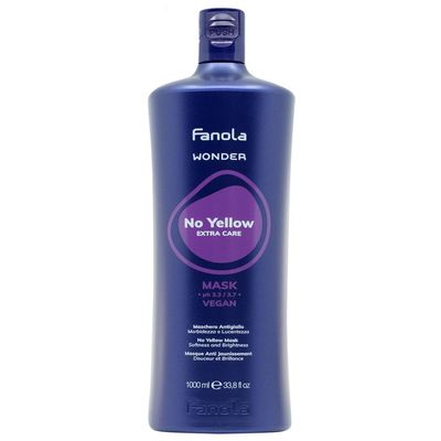 Fanola Wonder No Yellow Purple Hair Mask - Acidic pH Deep Conditioning Hair Mask for Blonde, Bleached & Grey Shades - Intense Violet Pigment Neutralizes Brassy Tones (33.8 Ounce)