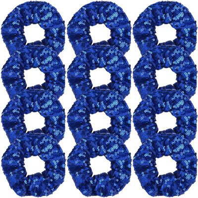 12 Pcs Sequin Hair Scrunchies Hair Bobbles Metallic Elastics Ponytail Holders Hair Wrist Ties Bands Cloth Scrunchies for Show Gym Dance Party Club Girl Women (Blue)