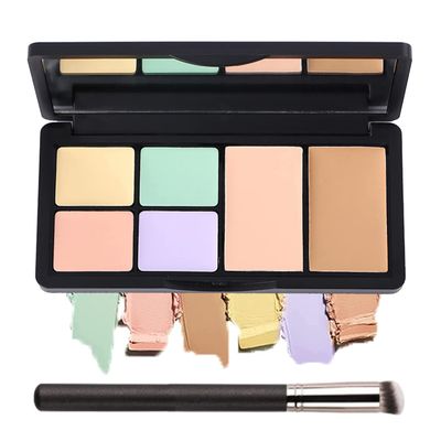 6 Colors Correcting Concealer Palette, Makeup Cream Contour Palette with Brush, Contouring Foundation Highlighting Concealer Palette for Conceals Dark Circles, Redness, Acne, BlemishA